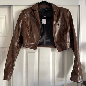 NEW W/ Tags Windsor Brown Faux Leather Cropped Jacket